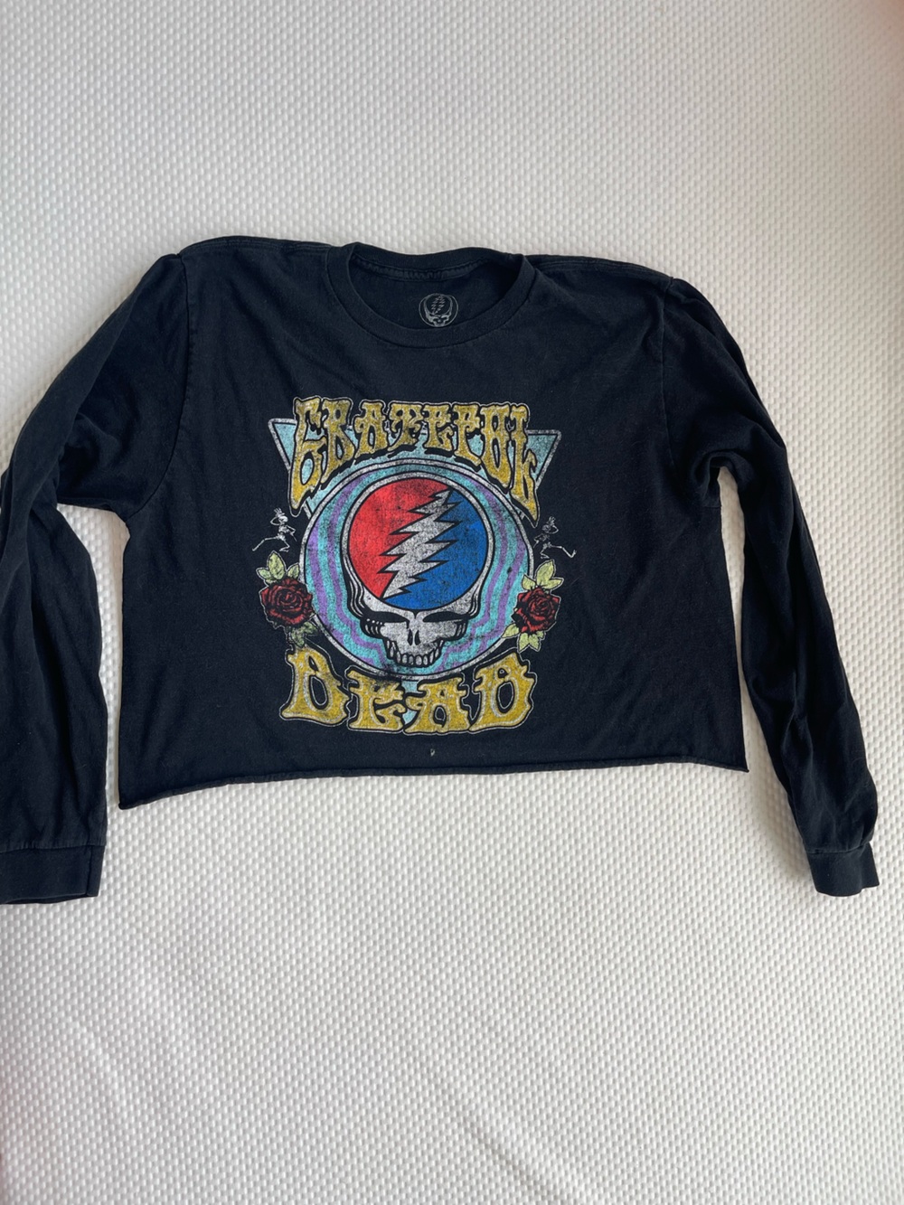 Grateful Dead Black Long-Sleeve Tee with Red & Blue Steal Your Face Graphic